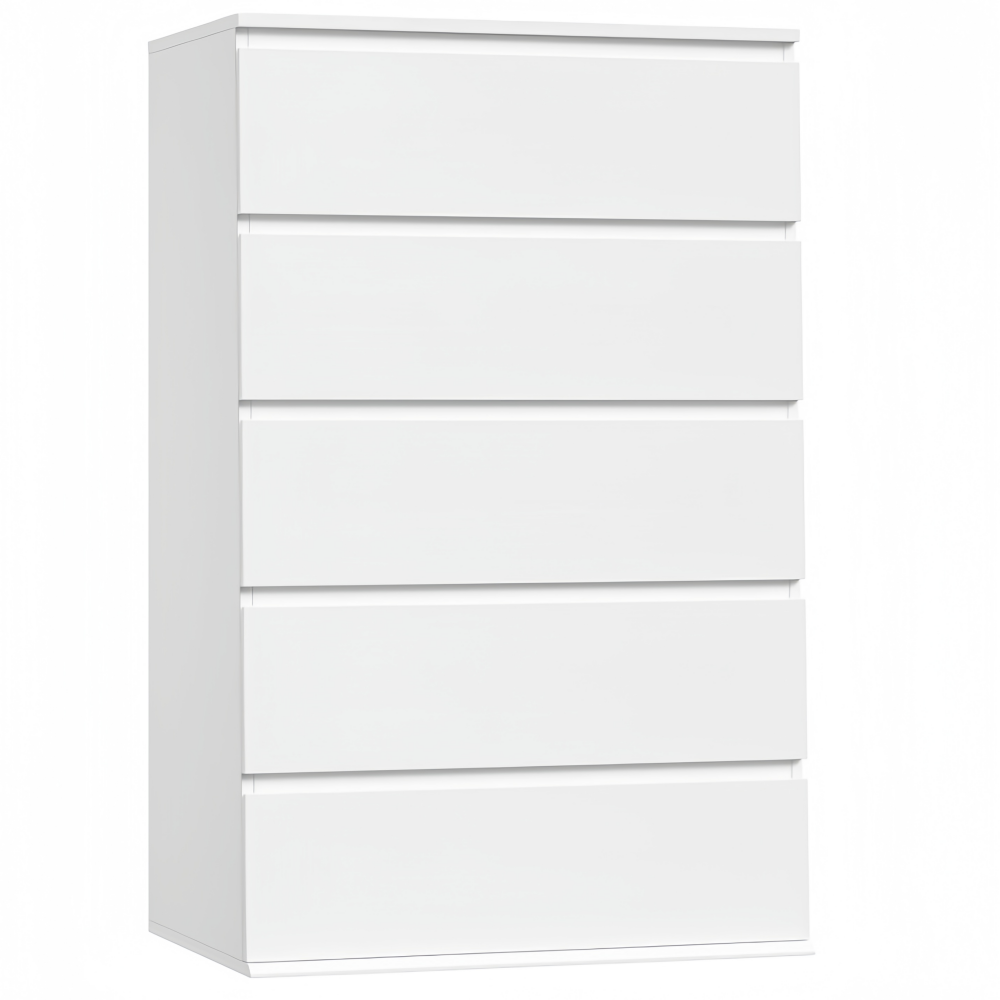 Modern 5-Drawer White Dresser Large Storage 23.6L X 17.6W X 39.1H Inch Tall Storage Chest Drawers Organiser Cabinet for Home
