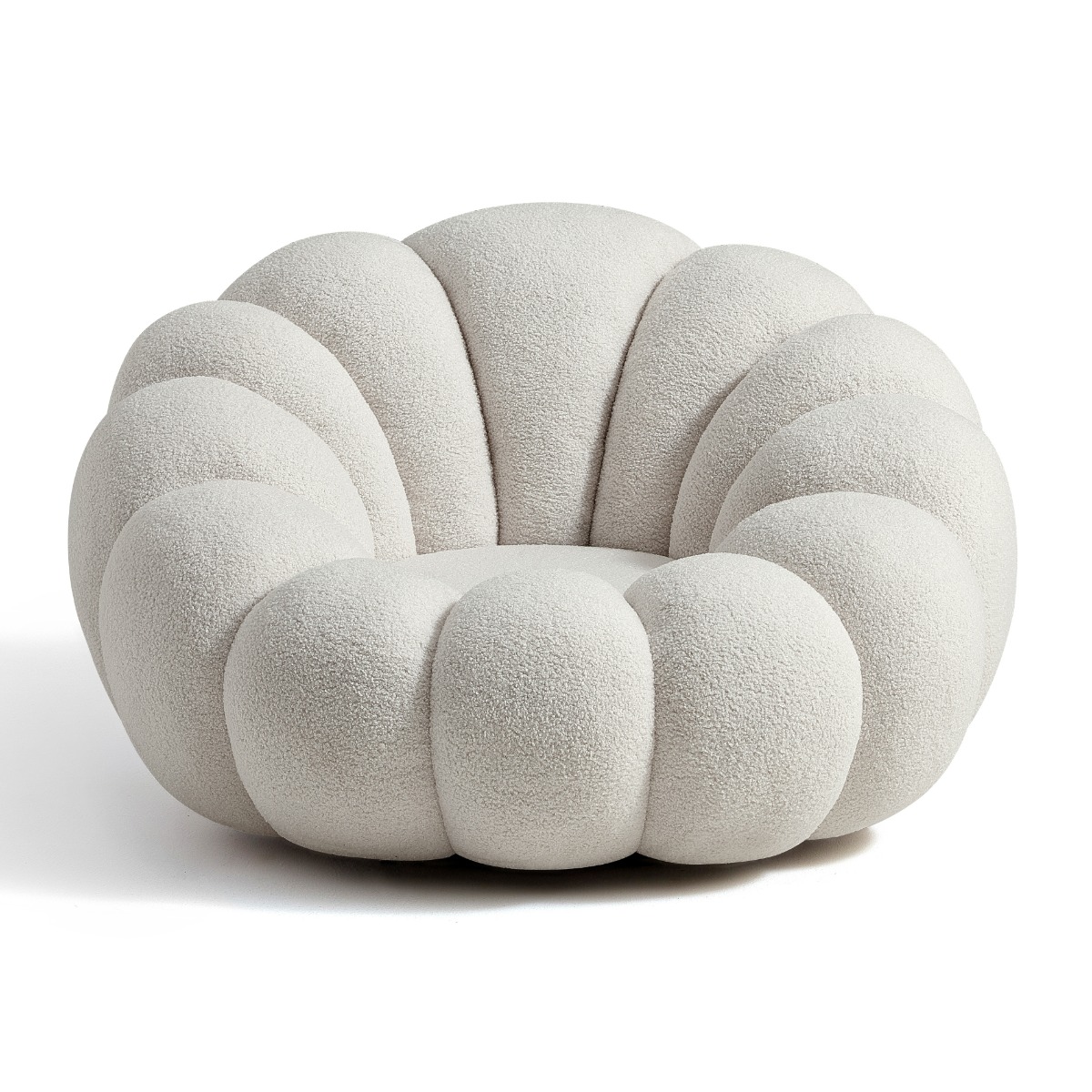Elegant Modern Swivel Light Grey Boucle Fabric Pumpkin Accent Chair