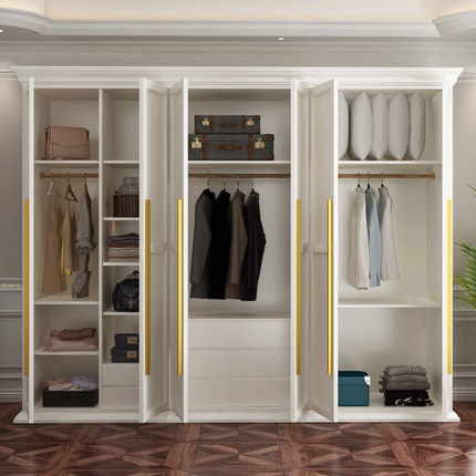 American Style Solid Wood Wardrobe Bedroom Household Simple Modern Swing Door Storage Cabinet Light Luxury White Customization