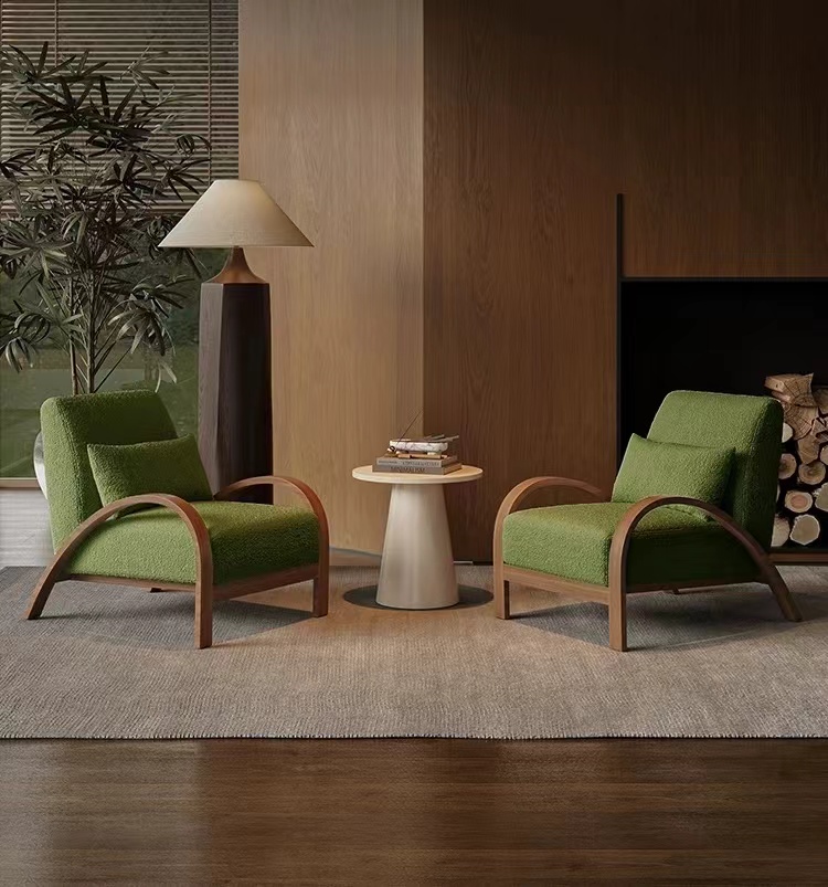 Nordic Modern Design Single Sofa Chair Tufted Fabric With Solid Wood Arm For Home Living Room Hotel Royal Lazy Single Chair