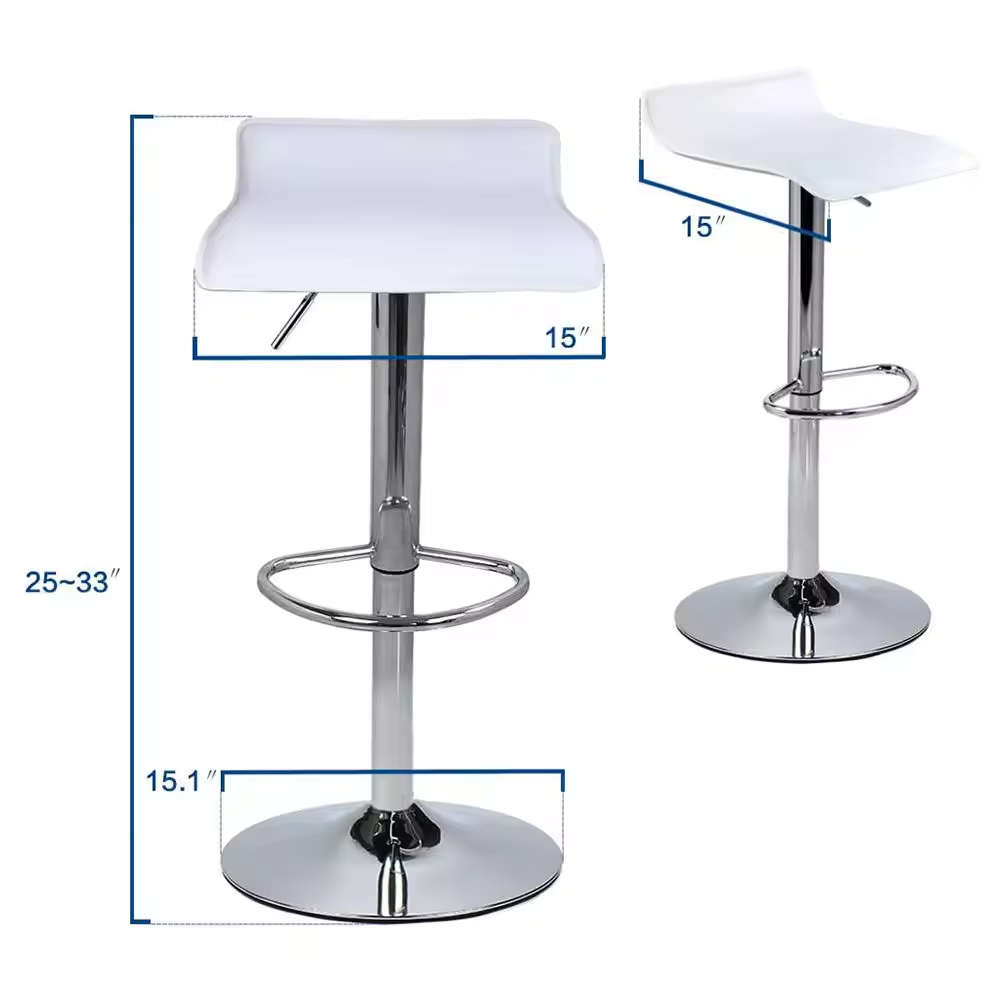 Fashionable Adjustable Rotating High Bar Stool with Stainless Chrome Base Leather Gaslift for Home Bar and Dining