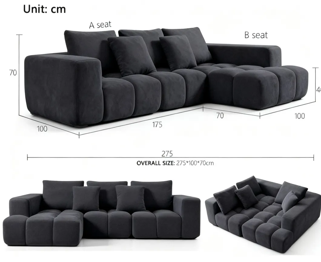 Velvet Fabric Sectional Couch Setup