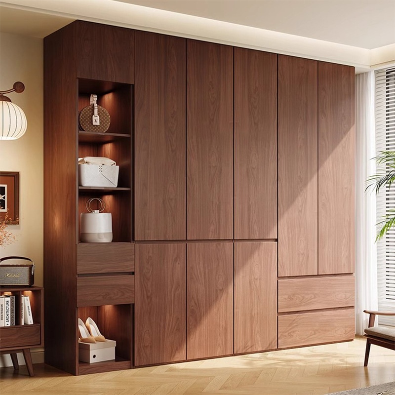 Custom-made Home Furniture Bedroom Wardrobe All Solid Wood Oak Walnut Color Milky White Dark Walnut Modern Simple Design