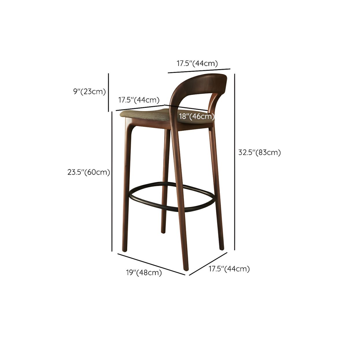 Modern Walnut Solid Wood Bar Chair Upholstered PU Leather Counter Stool Commercial Restaurant Cafe High Bar Seating Furniture