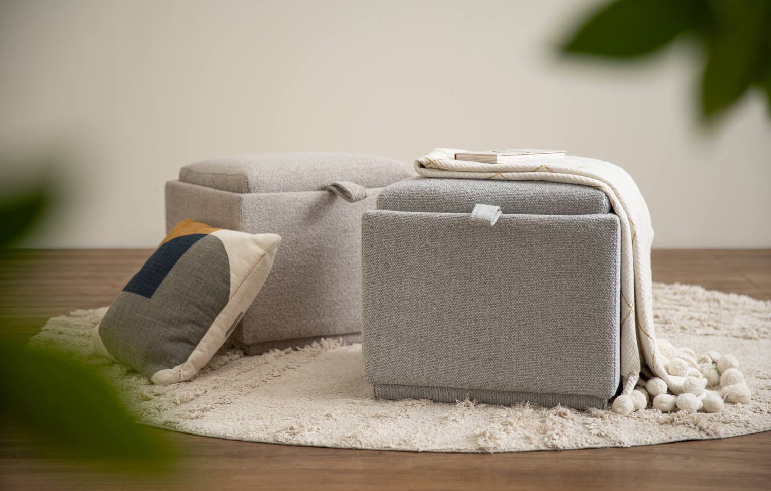 High End Square Storage Ottoman with Square Hidden Storage and Footrest for Home Living Apartment Living Room Use