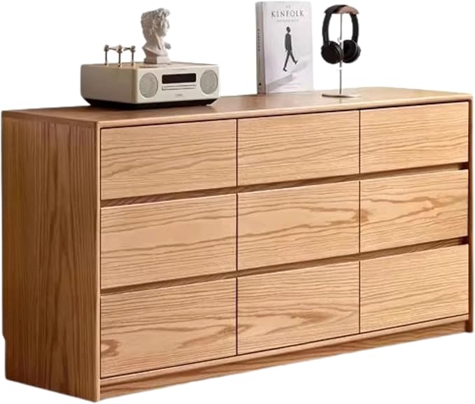Engineered Wood 9 Drawer Chest, Modern Oak Finish Storage Dresser for Bedroom