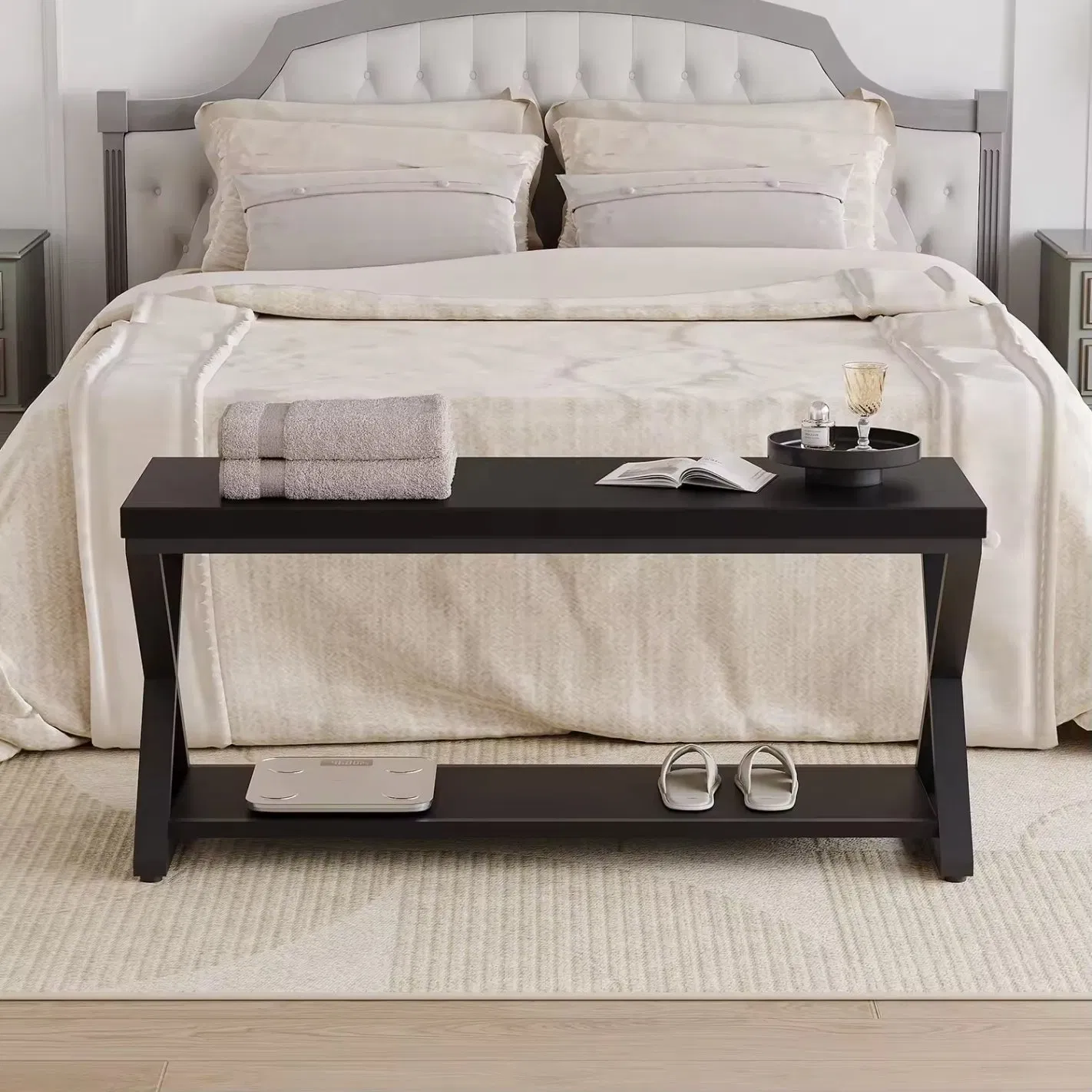 Stylish Industrial Metal Bench for Hotel Entryway Decor