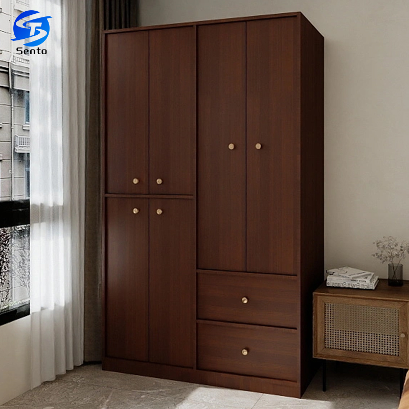 Four Door Solid Wood No Paint Eco Finished Freestanding Modern Wardrobe Apartment Storage Cabinet Drawers Factory Direct