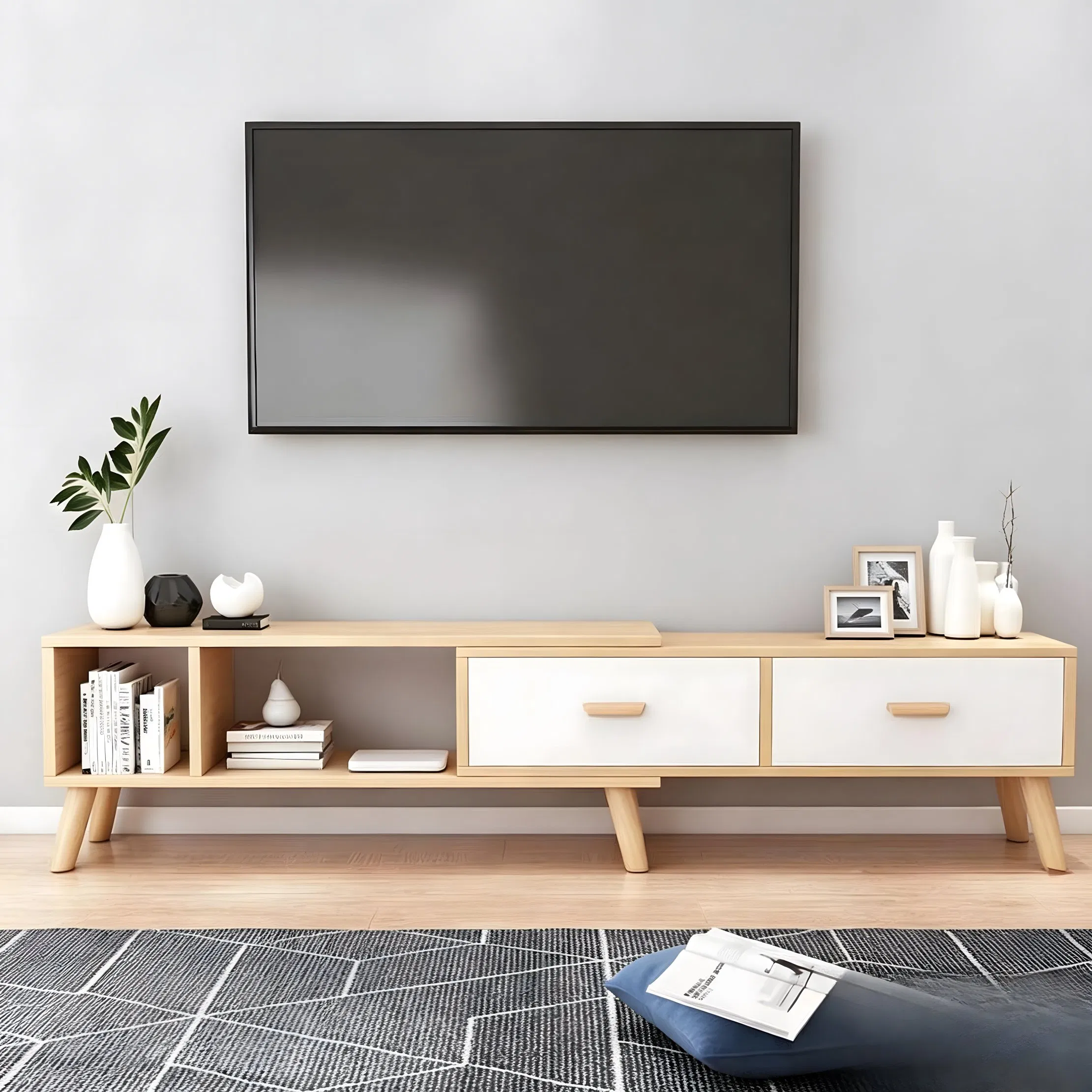 Minimalist TV Stand Cabinet Wooden Media Console for Living Room Home Furniture Storage