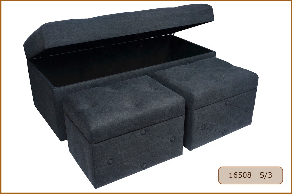 Vintage Wooden Multi-purpose Long Storage Ottoman Stool Set European Design for Bedroom Apartment Workshop Living Room Furniture