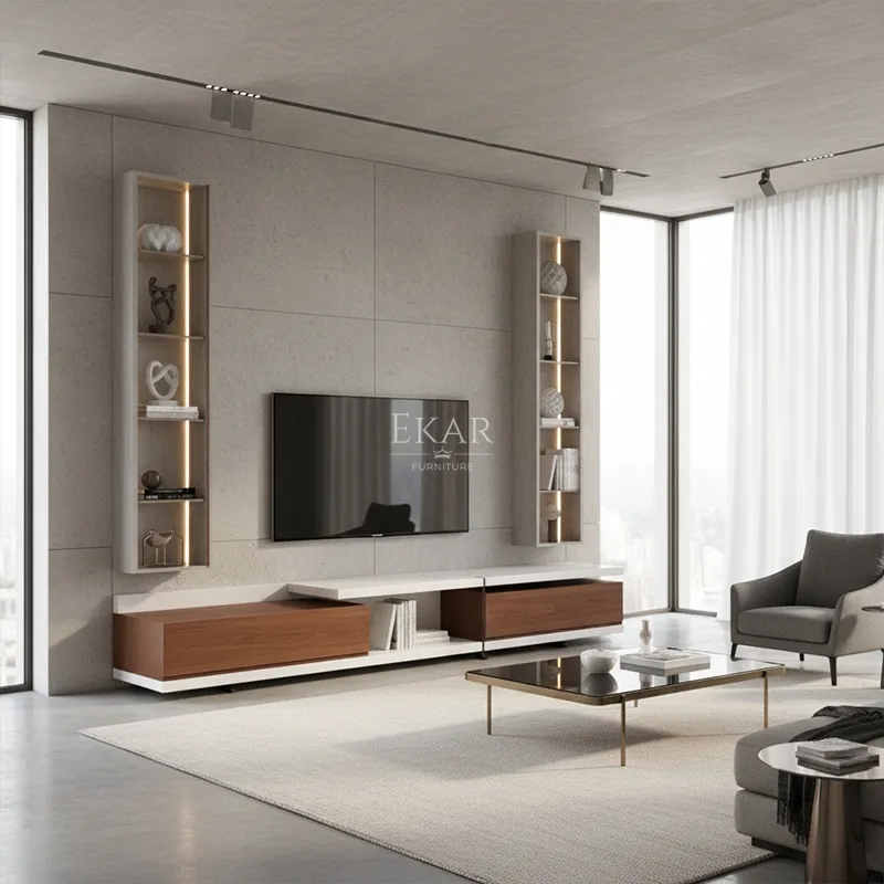 Horizon Linear Dual-Tone Media Console Angled View