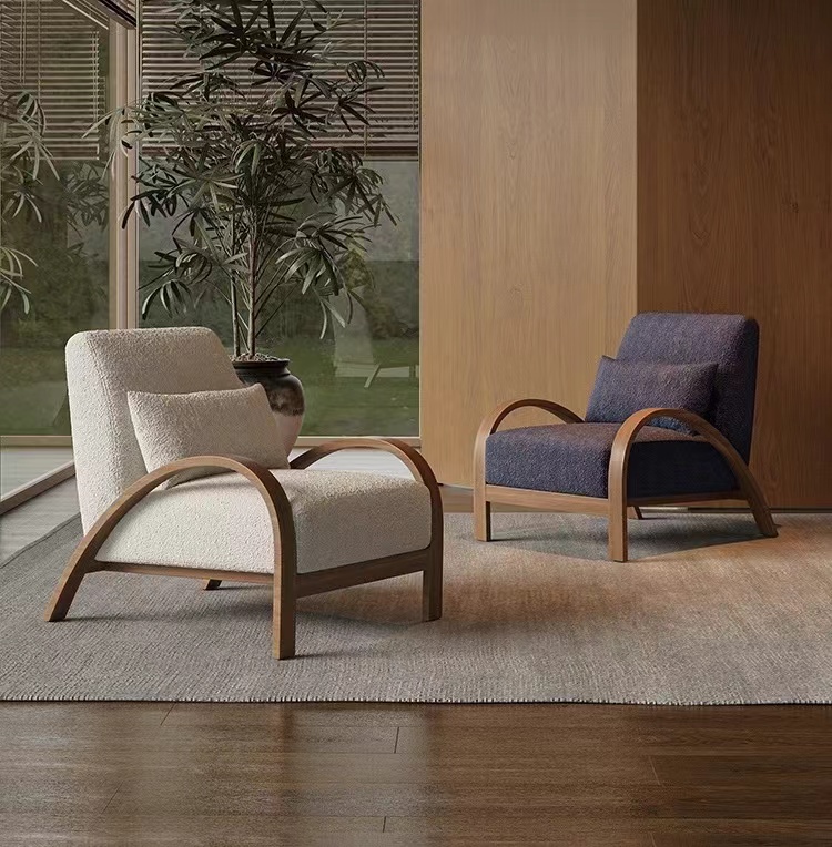 Nordic Modern Design Single Sofa Chair Tufted Fabric With Solid Wood Arm For Home Living Room Hotel Royal Lazy Single Chair