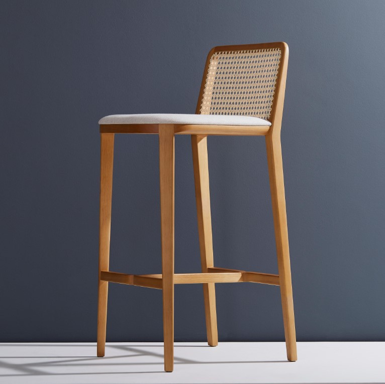 Nordic Modern Solid Wood Rattan-Backed Ergonomic Waterproof Bar Stool Dining &amp; Living Room Furniture