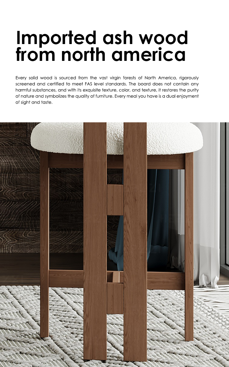 Nordic Luxury Solid Wood Bar Stools with Backrest Fixed Height Upholstered Counter Stools for Kitchen Bar