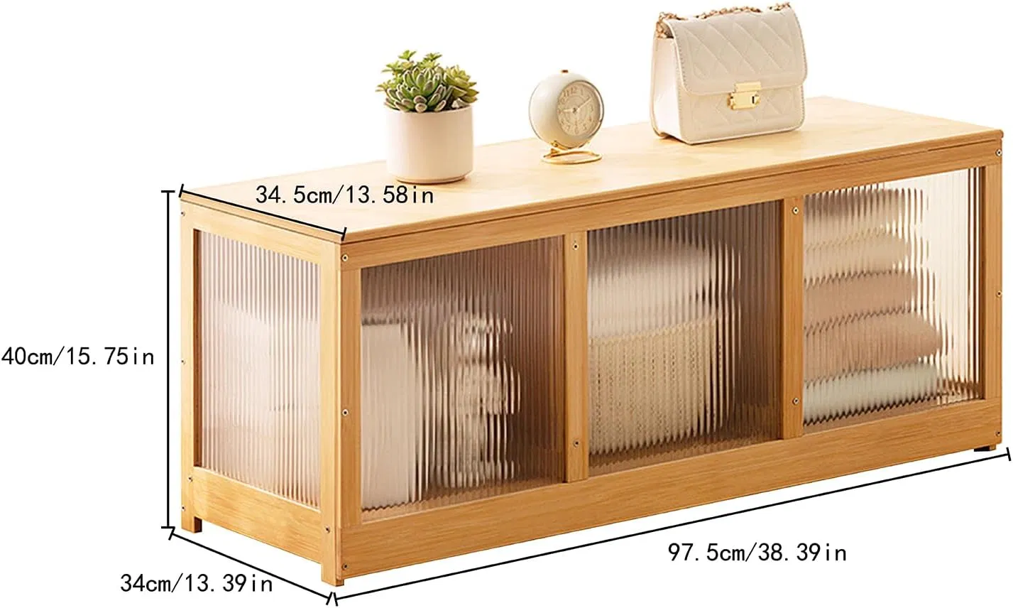 Large Storage Trunk with 2 Safety Hinges, Entryway Acrylic Panel Shoe Bench