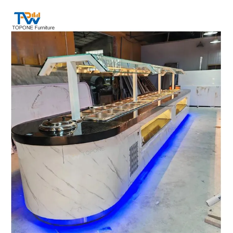 Customized Portable Hotel Restaurant Self Service Console LED Hot and Cold Buffet Equipment Counter Bar Table Design