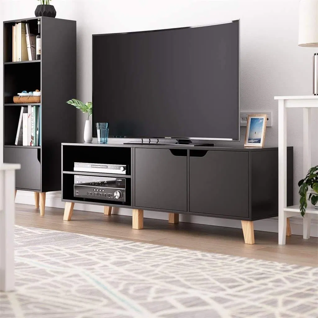 Large TV Stand- Modern Media Console with Storage Cabinets &Shelves