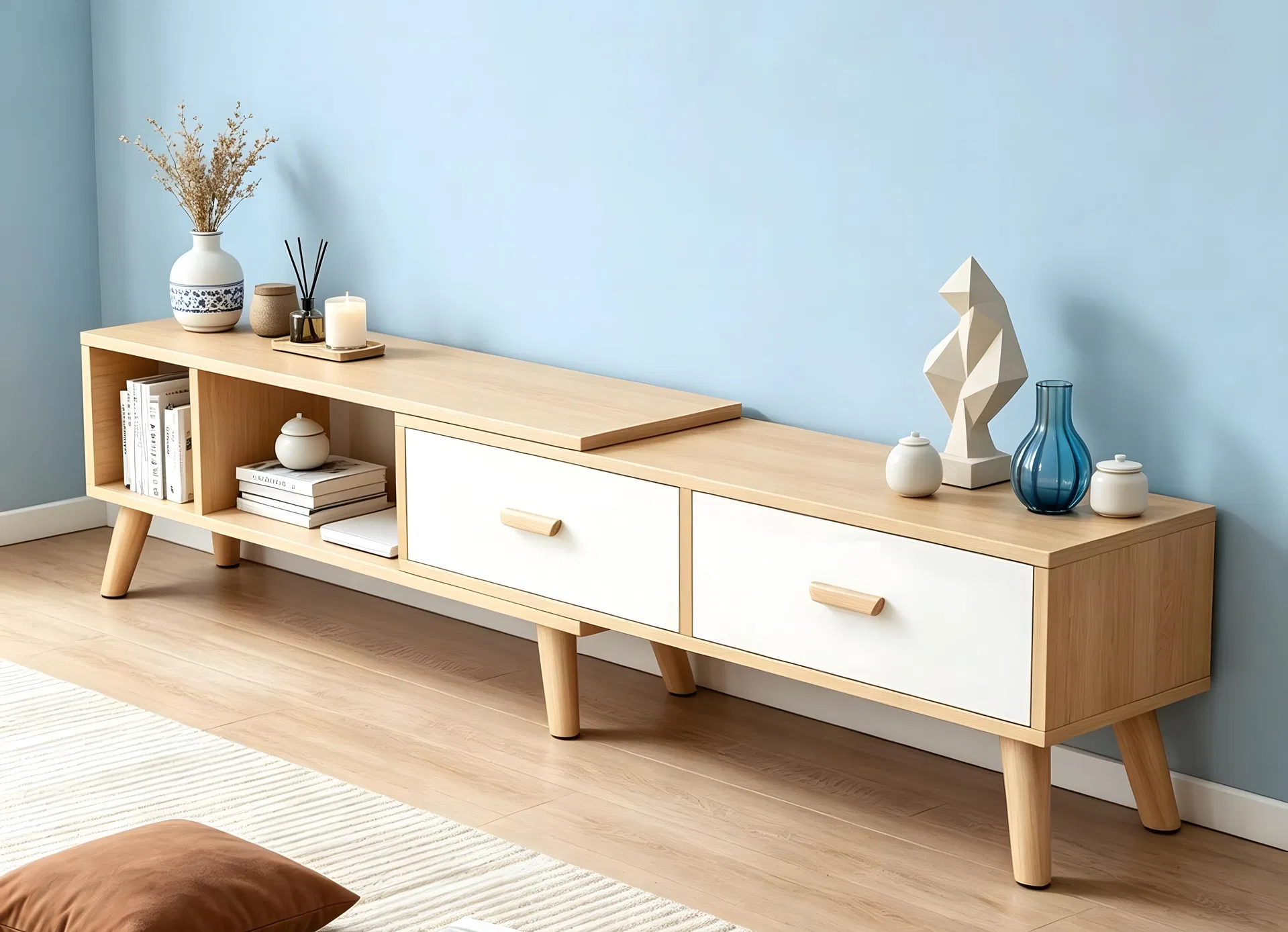 Minimalist TV Stand Cabinet Wooden Media Console for Living Room Home Furniture Storage