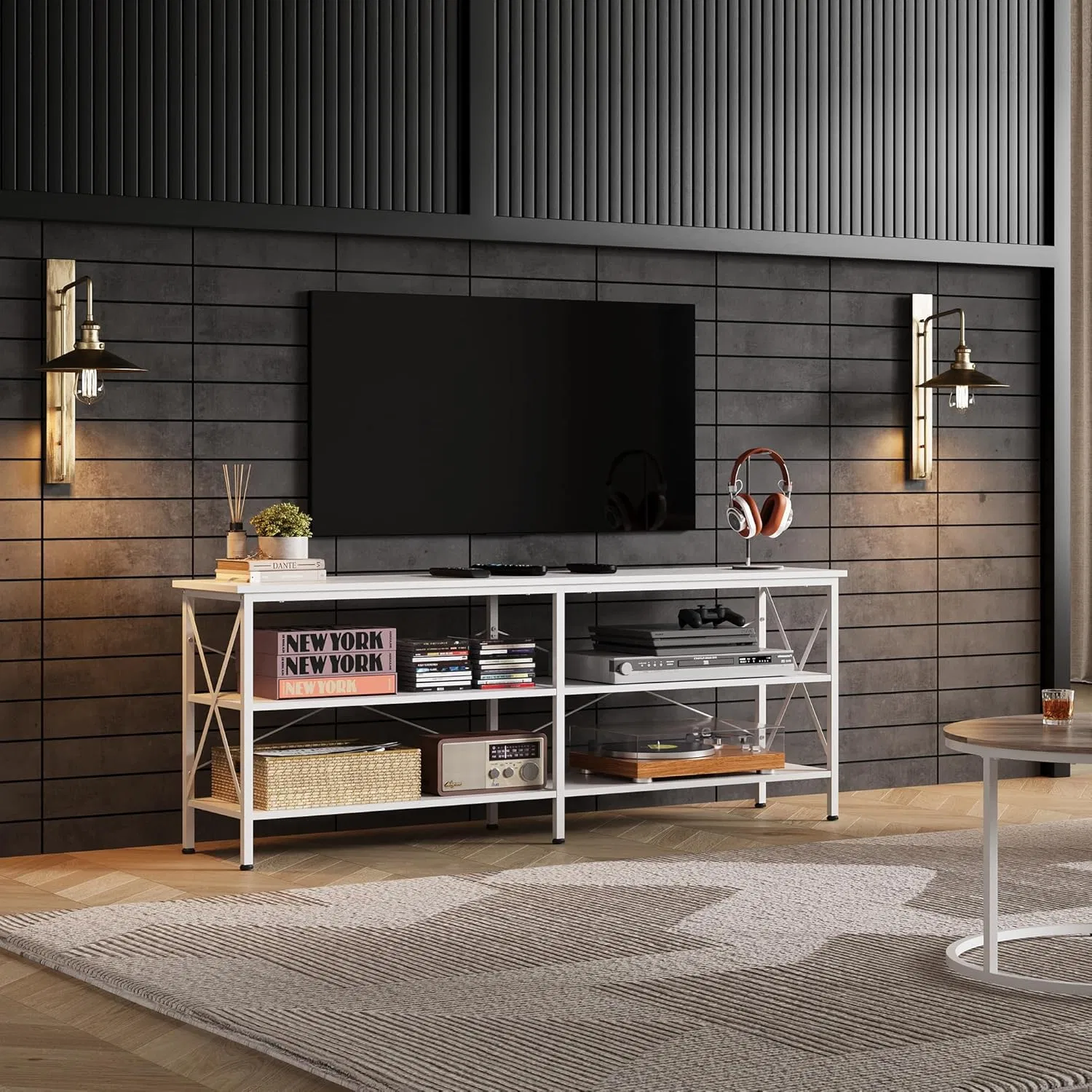 Home Entertainment Center TV Media Console with 3-Tier Storage Shelves