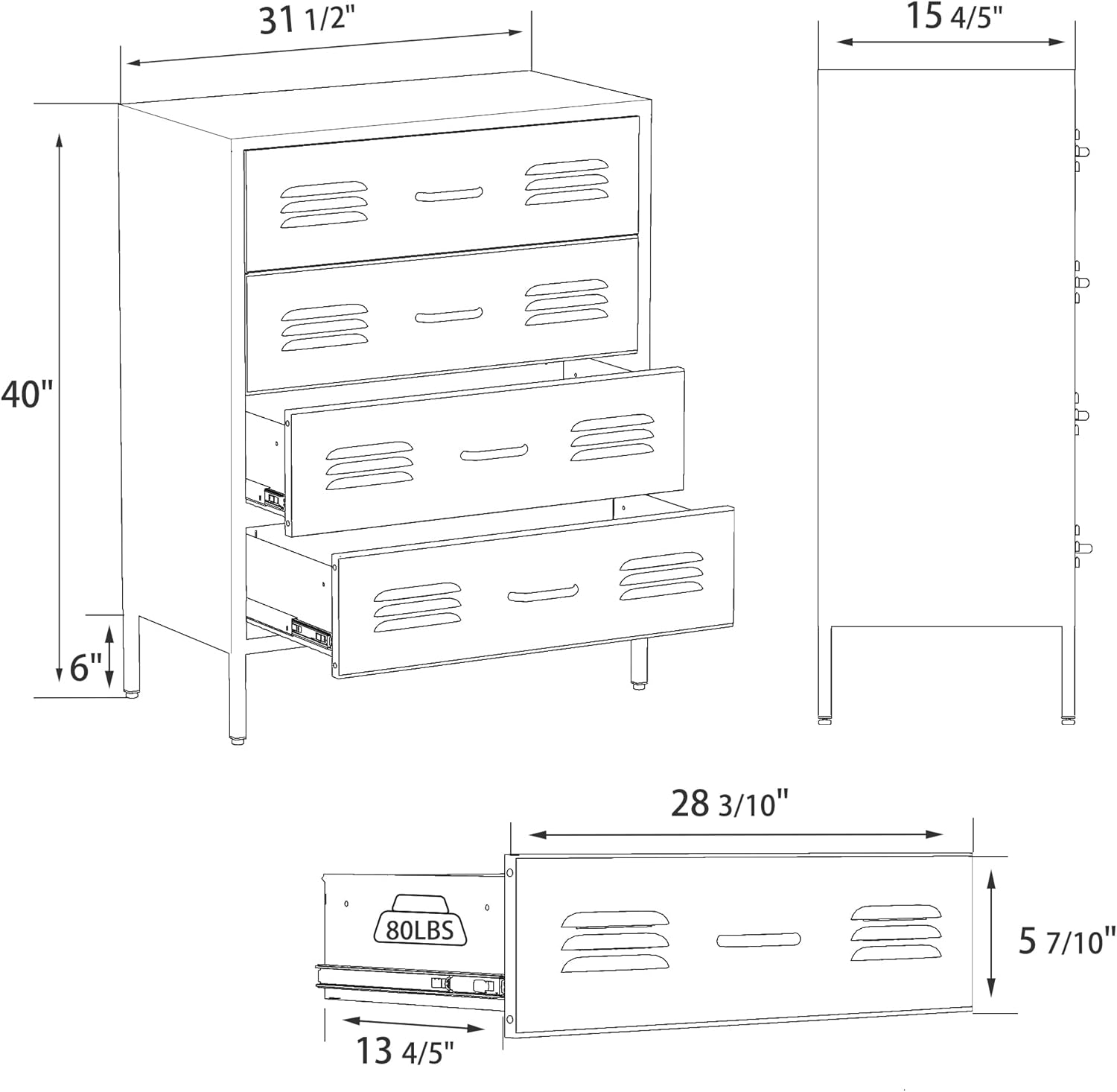 UCHANCE Black Other 4-Drawer Dresser Chest for Bedroom Office Living Room &amp; Entryway