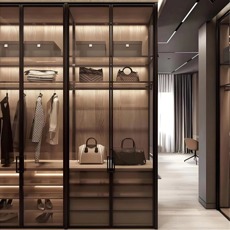 YALIG American Style Modern Design Glass Door Wooden Wardrobe Closet
