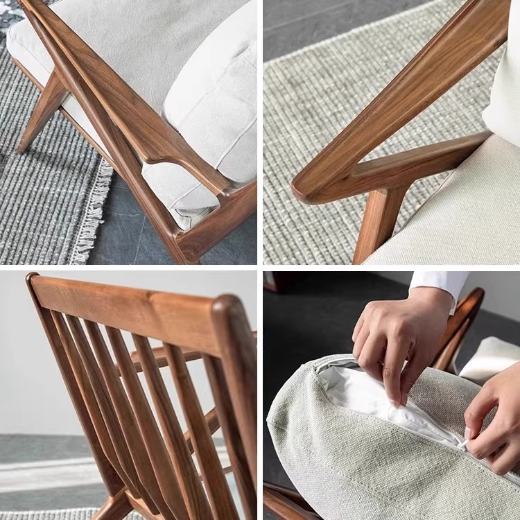 Wholesale Minimalist Living Room Chair Solid Wood Fabric Single Armchair