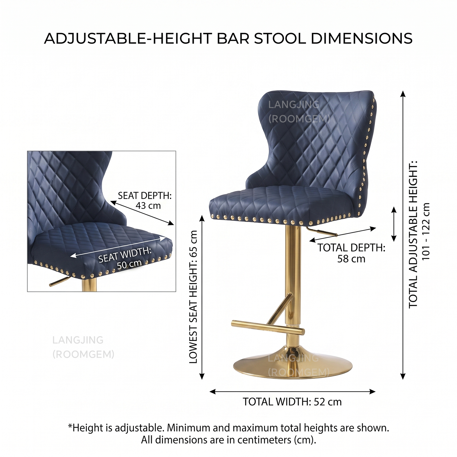 Luxury Tufted Lion Knocker Nailed Velvet Leather Sliver Gold Base Swivel Metal High Chair Bar Stool for Bar Table With Back Rest