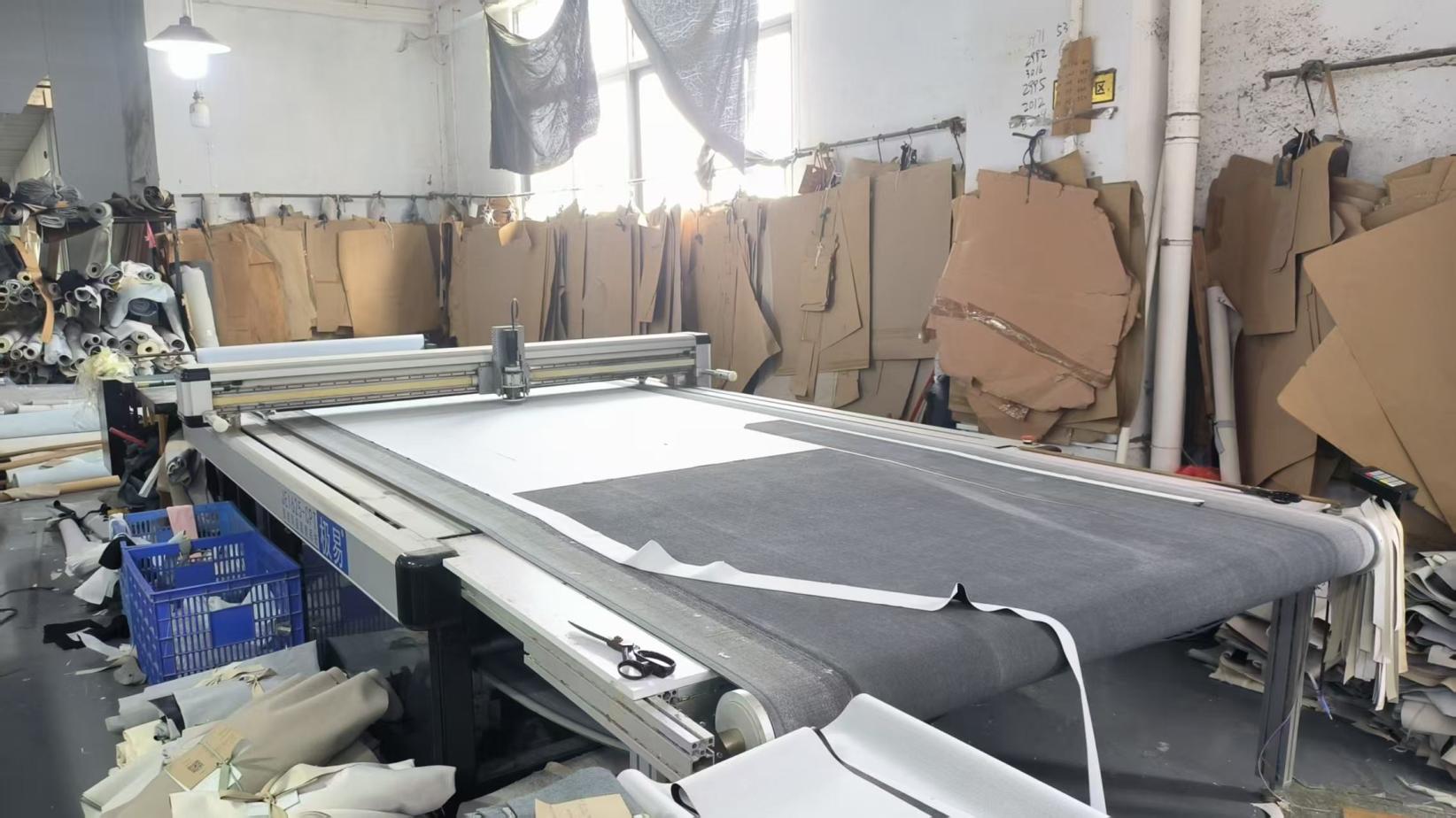 Fabric cutting process for upholstered furniture at Hark Homes