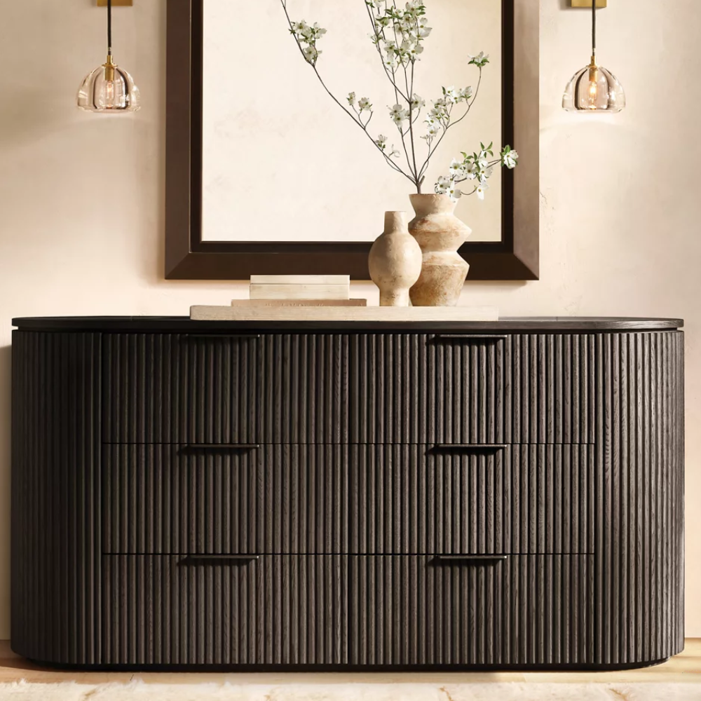 Byron Series Nordic Modern Luxury Solid Oak 6-Drawer Dresser Handmade Freestanding Bedroom Storage Stainless Steel Eco-Friendly