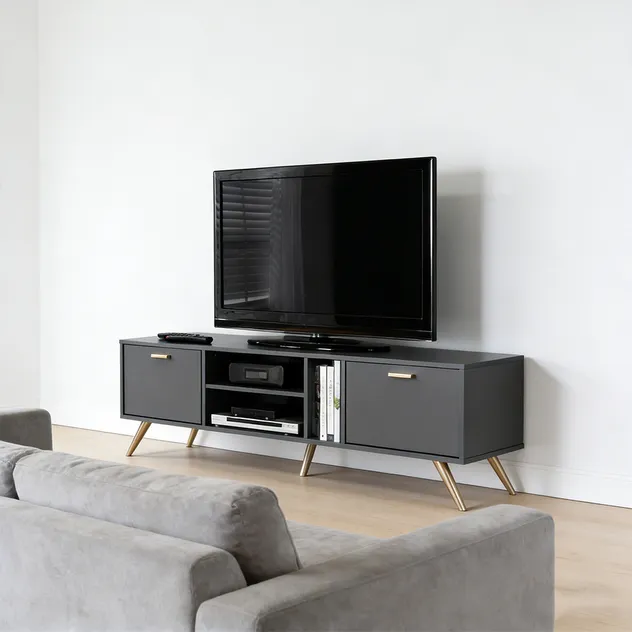 Elegant Walnut Color Media Console for Living Room TV