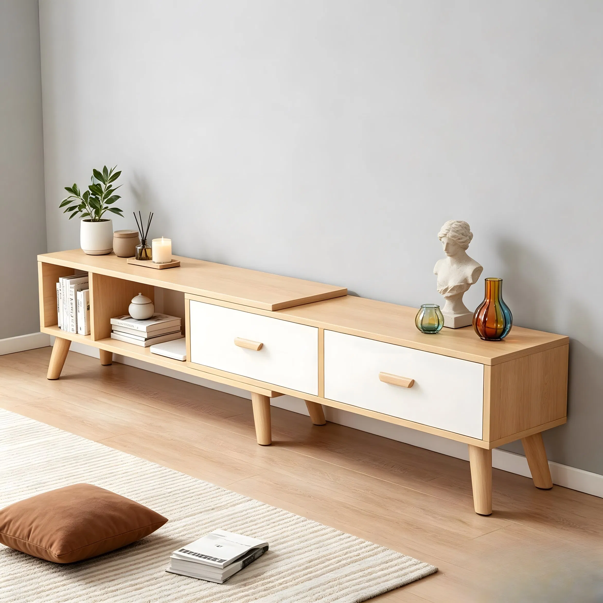 Minimalist TV Stand Cabinet Wooden Media Console for Living Room Home Furniture Storage