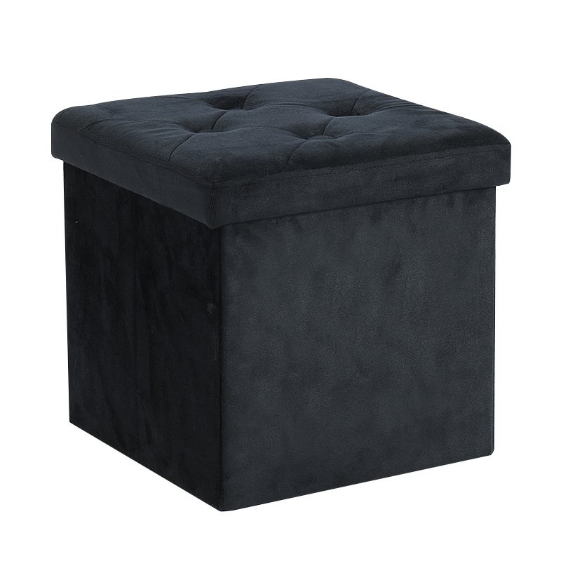 Bohemian Linen Fabric Polyester Storage Ottoman Grey Foldable Rectangle Footrest Seat Cube Wooden Feet Lid for Clothing 35L