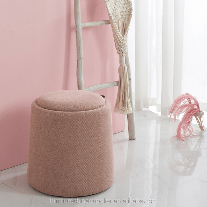 Wholesale Nordic Round Velvet Single Ottoman Stool With Storage for Bedroom Furniture