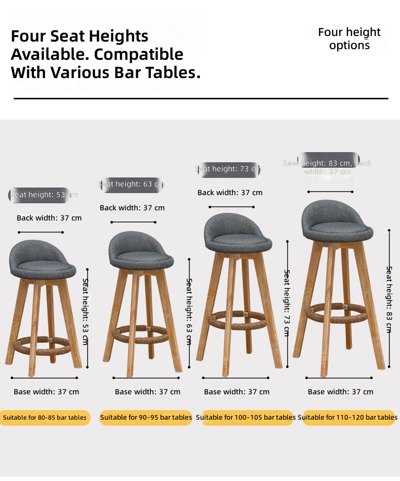 Nordic Casual Solid Wood High Bar Stool Modern Minimalism Commercial & Household Use Bar Furniture