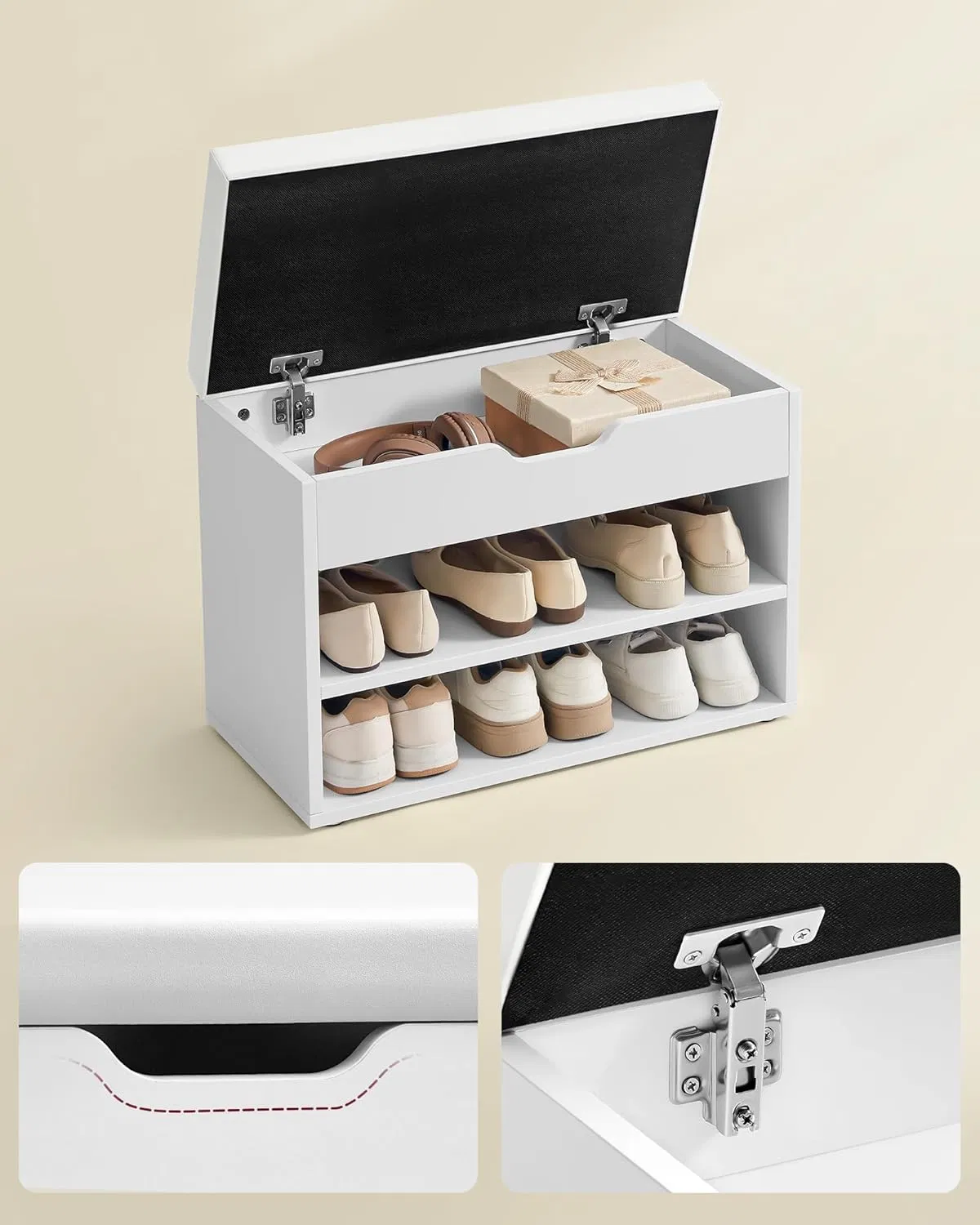 Eco-Friendly Storage Bench with Comfortable Cushion for Entryway