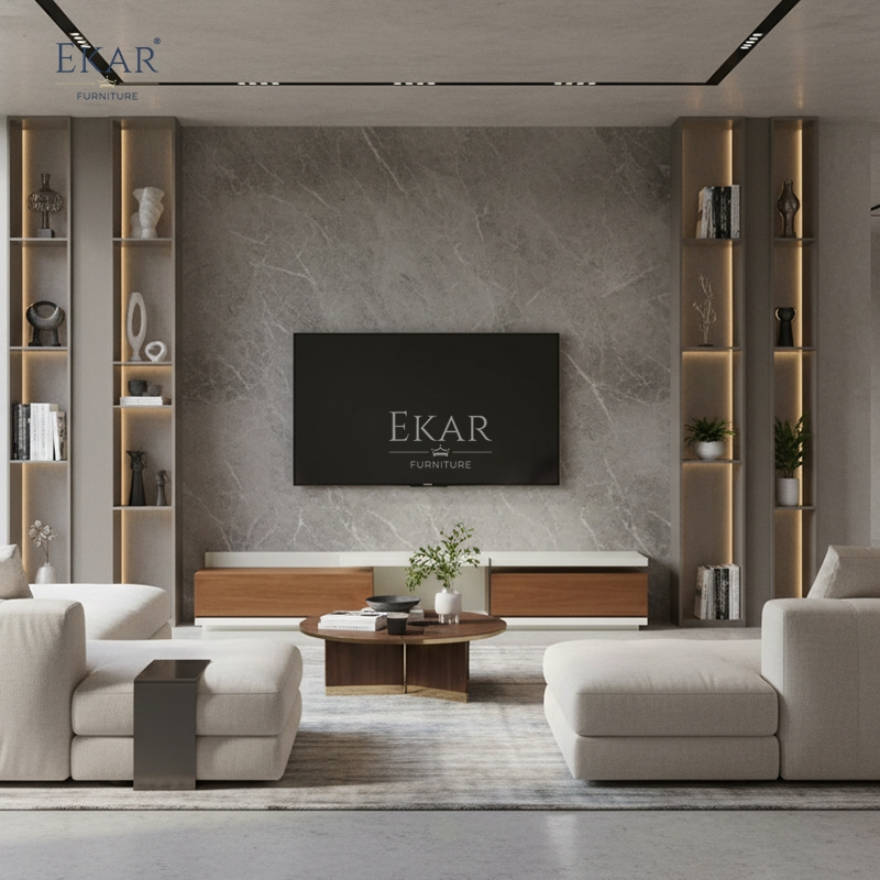 Ekar Horizon Linear Dual-Tone Media Console with Walnut Accents