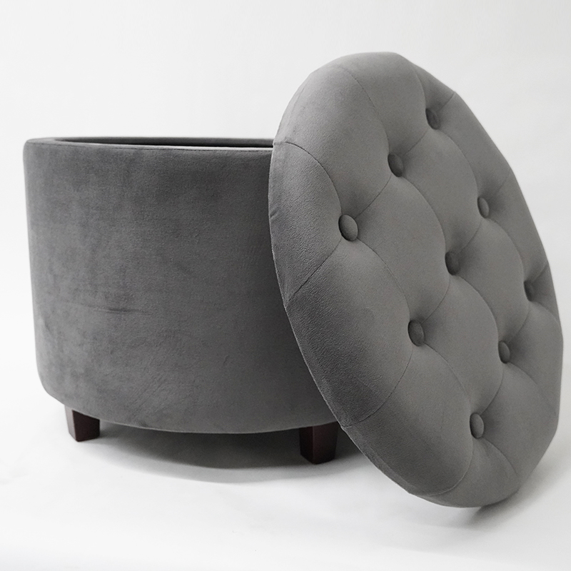 Factory Custom Wholesale Living Room Round Velvet Ottoman Pouf Stool Foot Rest Space Saving Home Furniture