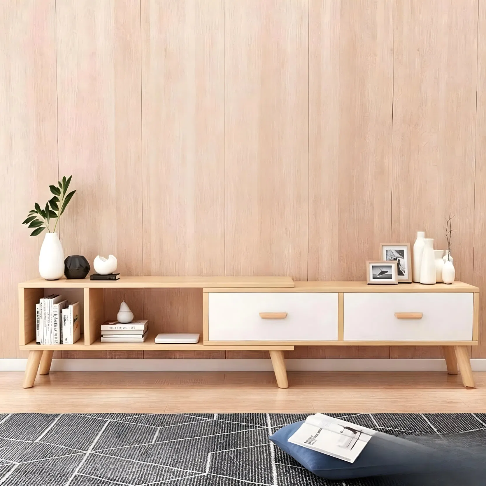 Minimalist TV Stand Cabinet Wooden Media Console for Living Room Home Furniture Storage