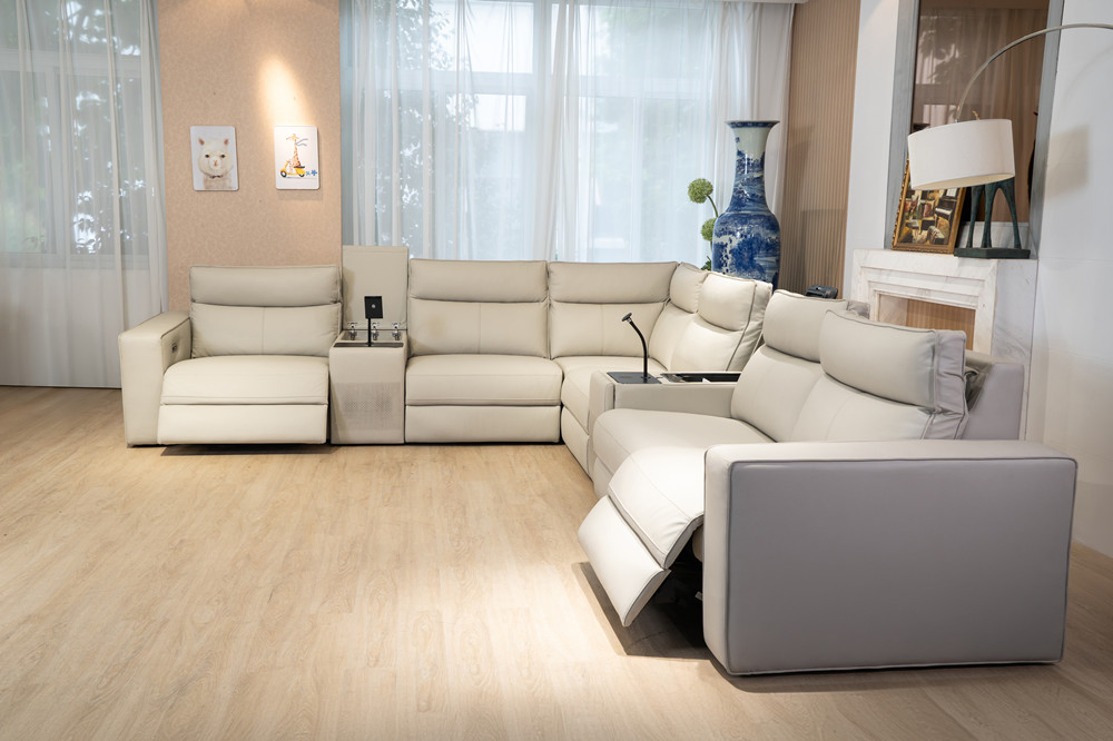 Luxury Corner Electric Recliner Sectional Sofa Set with Adjustable Headrest and USB Ports