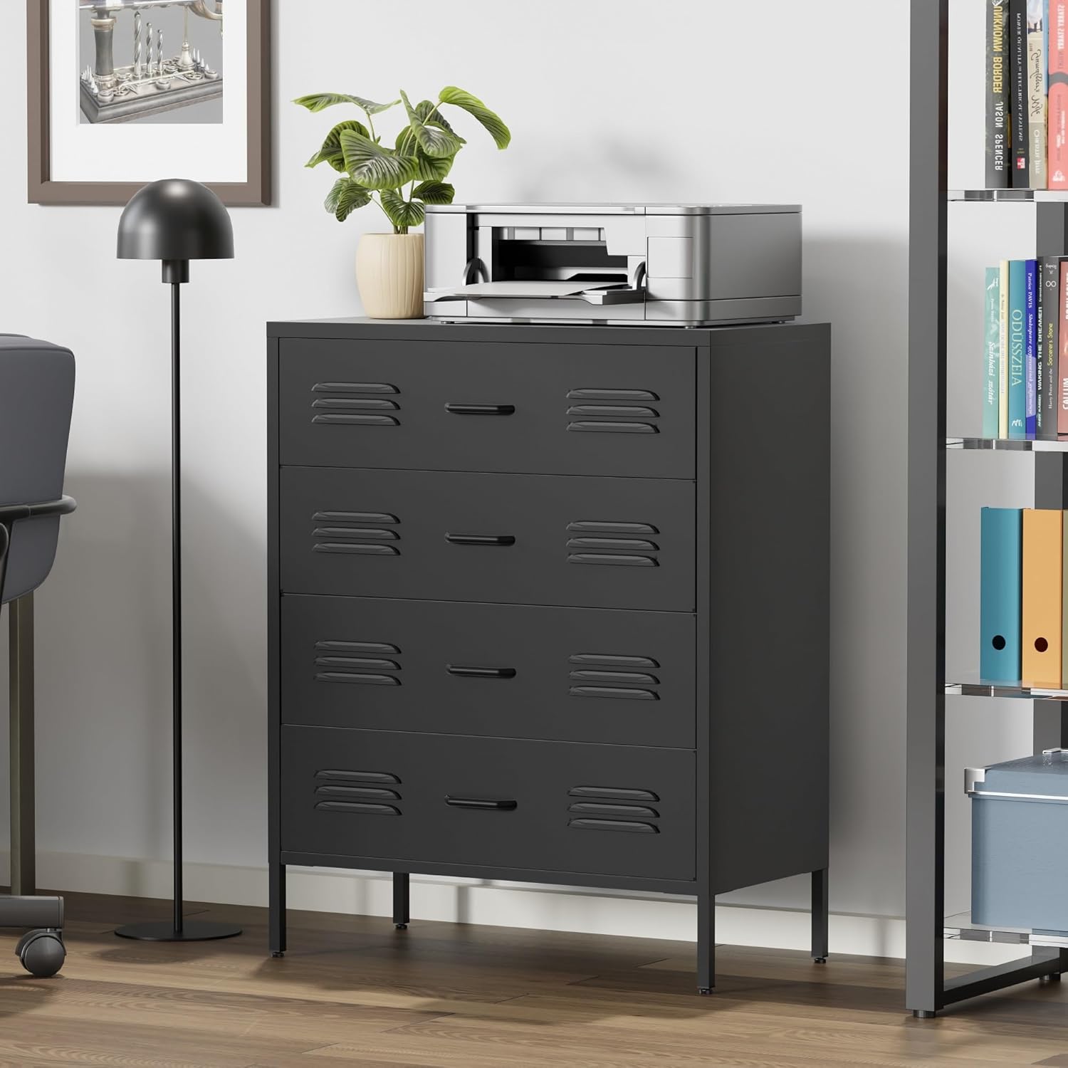 UCHANCE Black Other 4-Drawer Dresser Chest for Bedroom Office Living Room &amp; Entryway