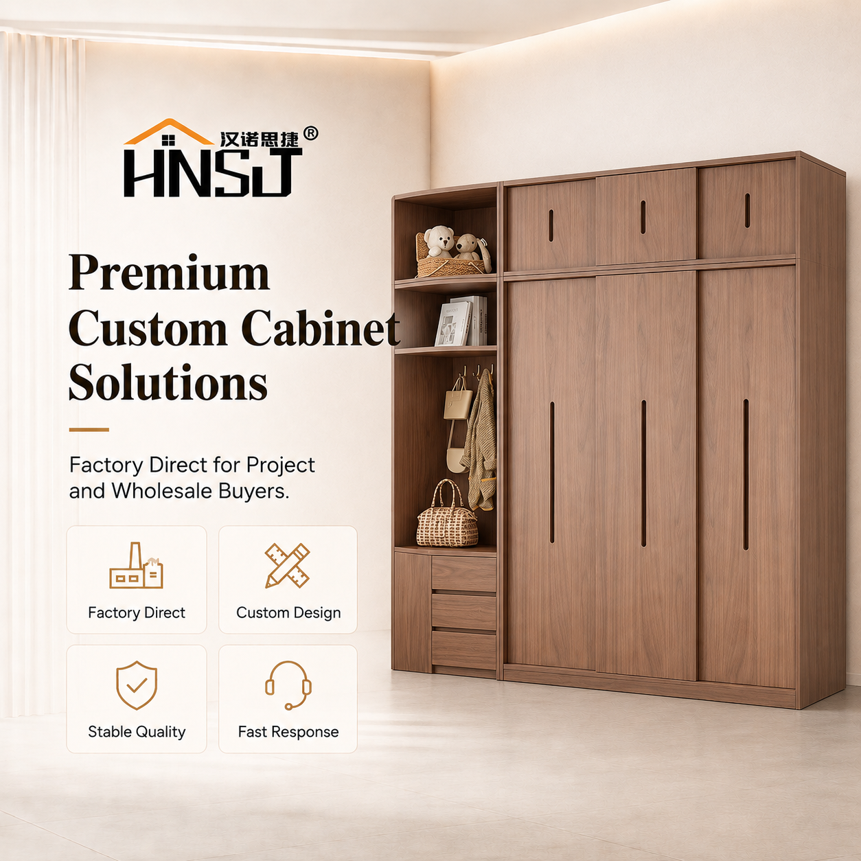 Modern Design Customizable Wooden Sliding Wardrobes for Bedroom Furniture, with Adjustable Functions