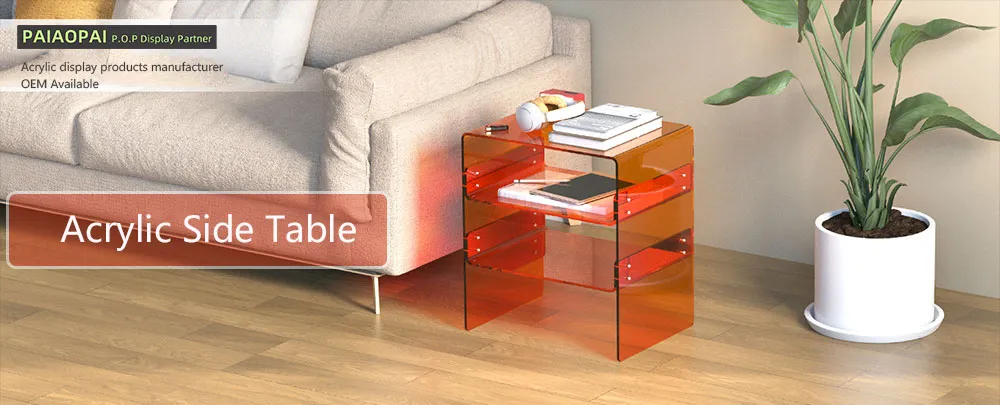 Pink Acrylic Side Table and Book Display Shelf Modern Furniture for Bedroom Office