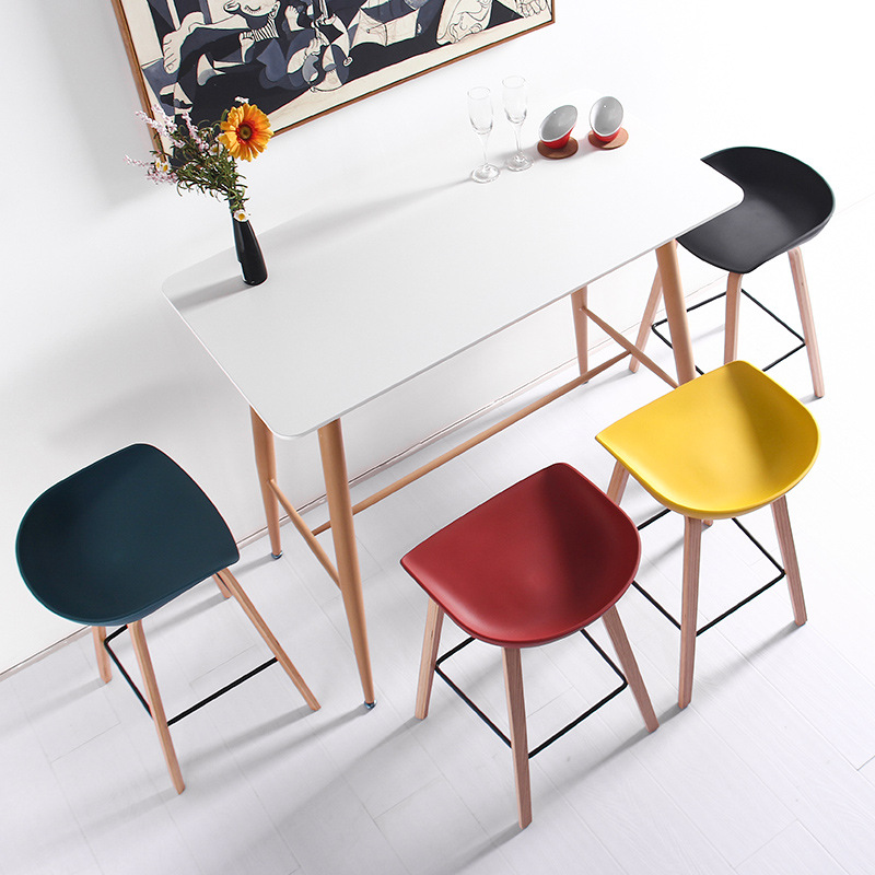 Modern Simple Nordic Solid Wood Casual Designer Commercial Bar Chair High Stool