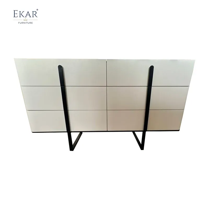 Modern Solid Wood Media Console with Metal Legs and Shelves Detail 4