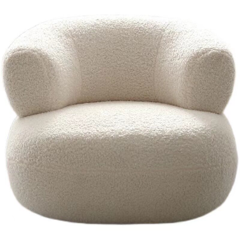 Cozy Minimalist U Shaped Armchair Sherpa Lambswool Upholstery White Casual Bedroom Reading Chair