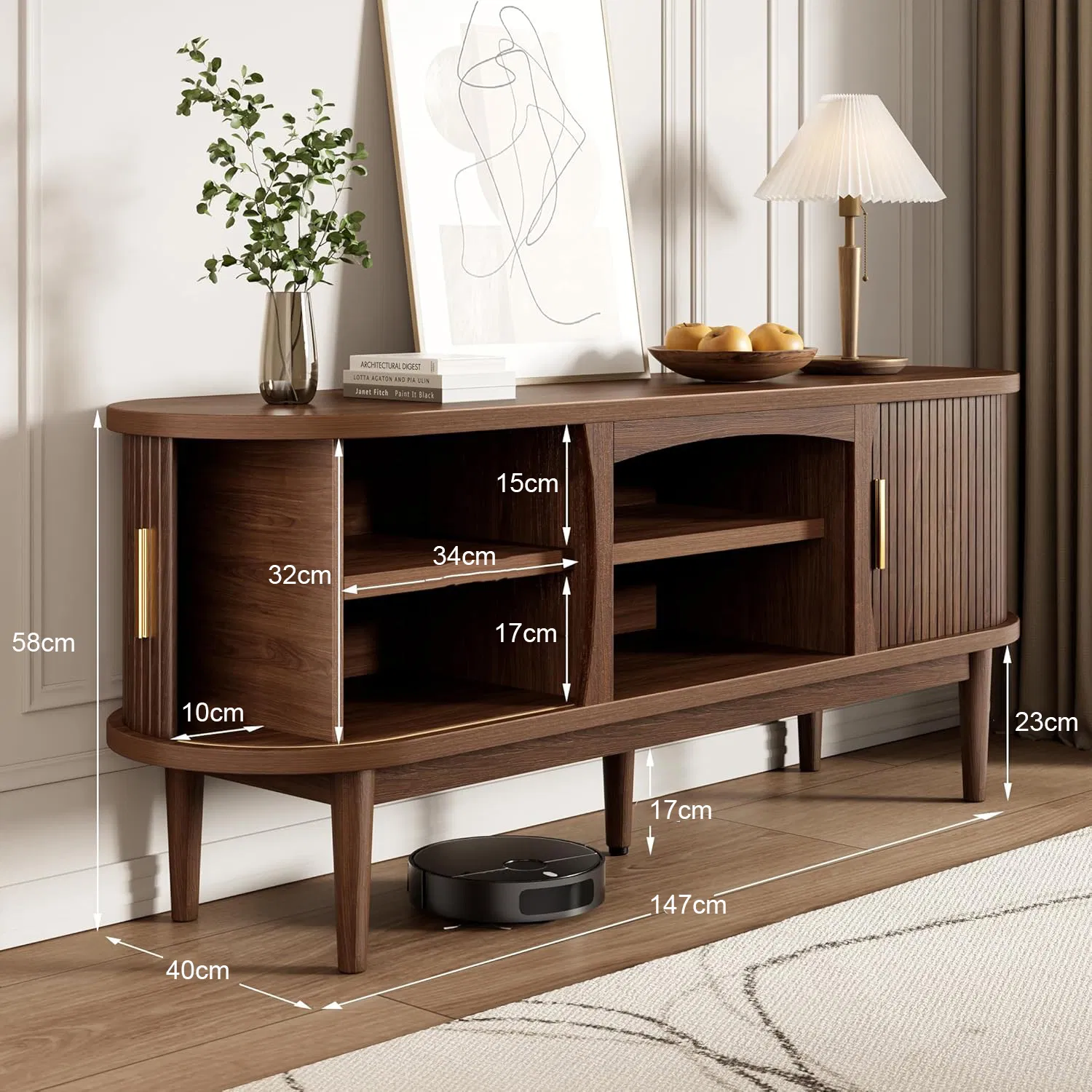 Elegant Walnut Color Media Console for Living Room TV