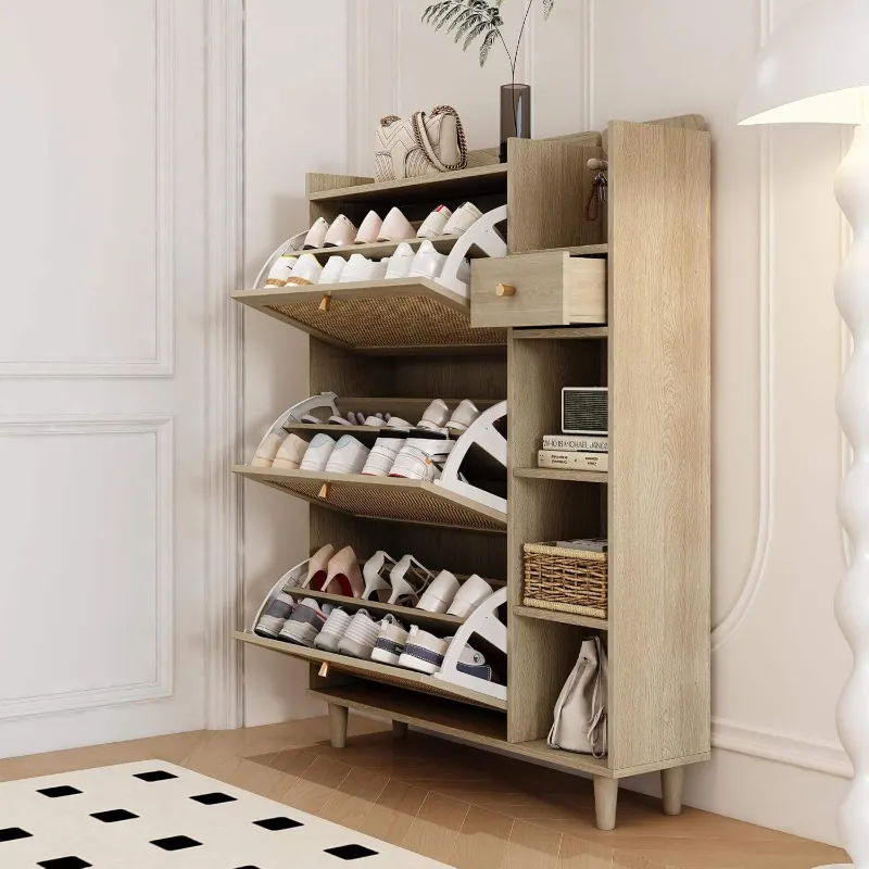 Modern 3-in-1 Entryway Hall Tree Coat Rack with Shoe Bench and 2 Fabric Drawers for Bedroom