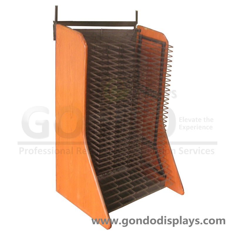 Retail Display Design 4-Sided Wooden Book Shelf with Metal Wire Shelves