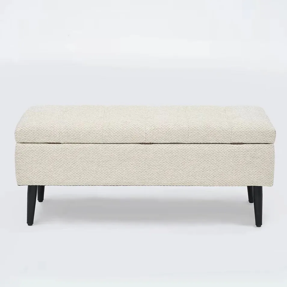 Nordic White Upholstered Storage Bench