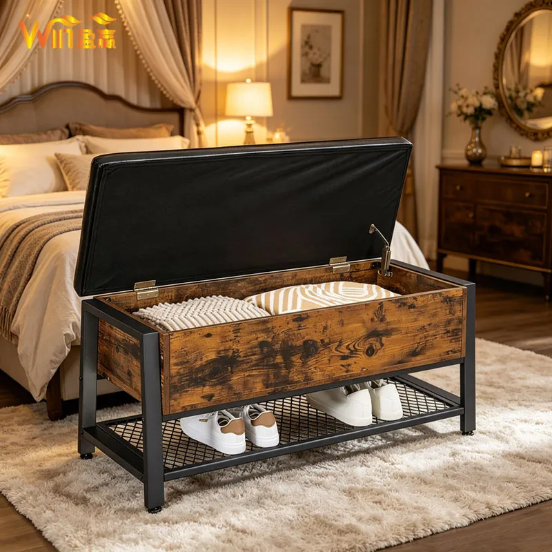 Multifunctional Storage Bench with Padded Seat, Shoe Rack & Hidden Compartment for Entryway & Living Room